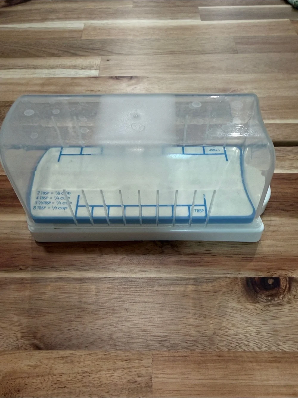 Blue-Trim Clear Butter Dish with Removable Base